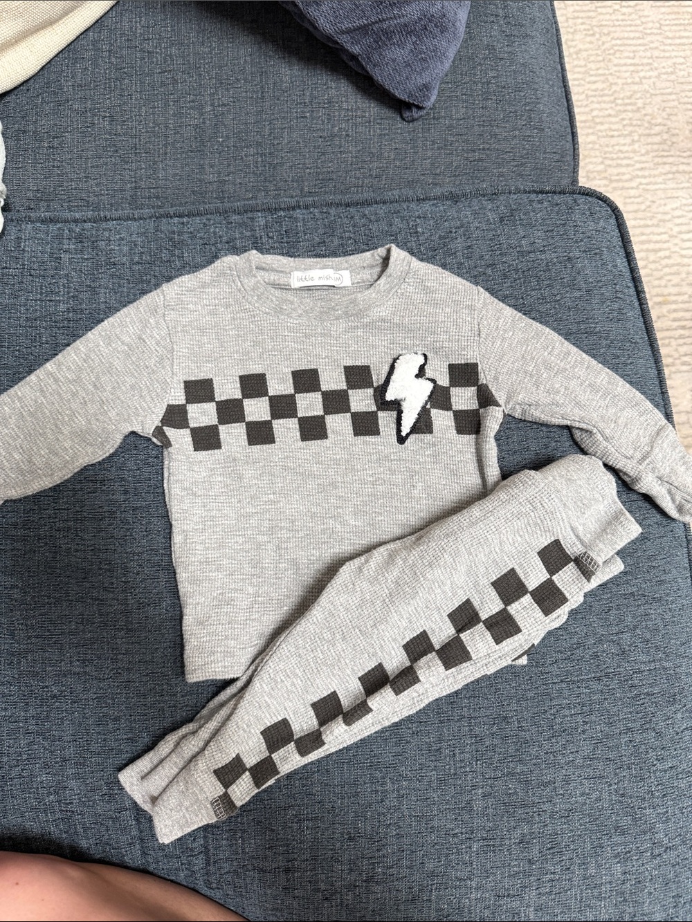 Little Mish 6 month Gray Checkered Lightning Knit Set for Kids